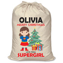 PERSONALISED Cartoon Inspired Super Hero Super Girly OLIVIA - XL Children's Christmas Santa Sack CUSTOMISE Present