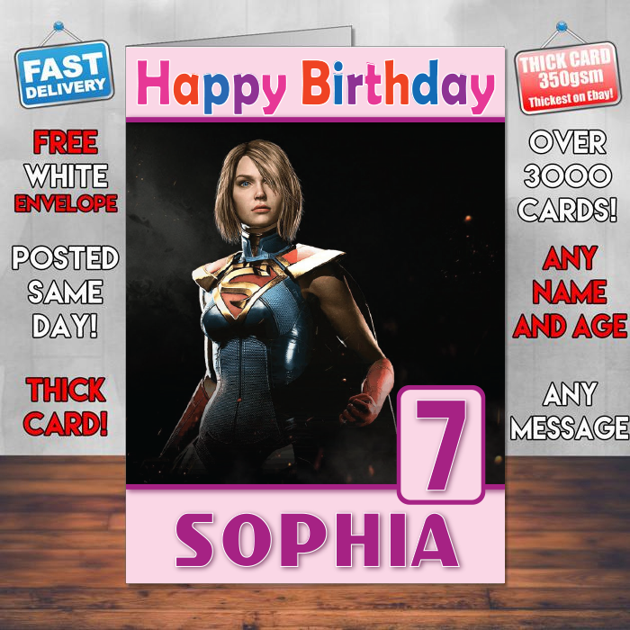 Personalised Supergirl In Injustice 2 Inspired Style Game Kids Inspired Birthday Card (SA)