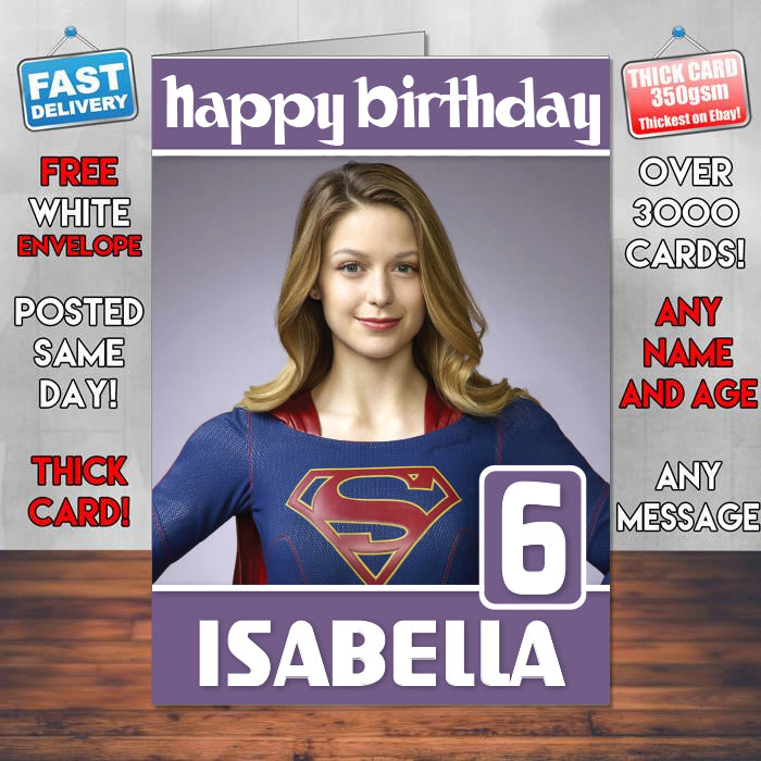 Supergirl Melissa Benoist Theme Style Personalised Kids Inspired Movie Birthday Card (SA)