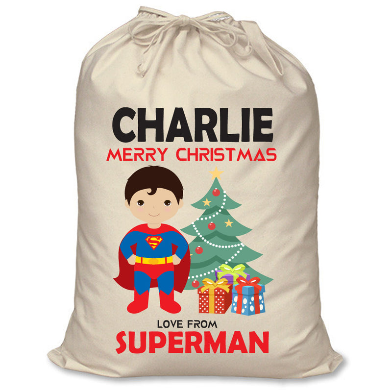 PERSONALISED Cartoon Inspired Super Hero Super Boy CHARLIE - XL Children's Christmas Santa Sack CUSTOMISE Present