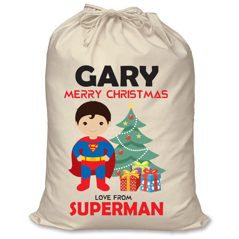 PERSONALISED Cartoon Inspired Super Hero Super Boy GARY - XL Children's Christmas Santa Sack CUSTOMISE Present