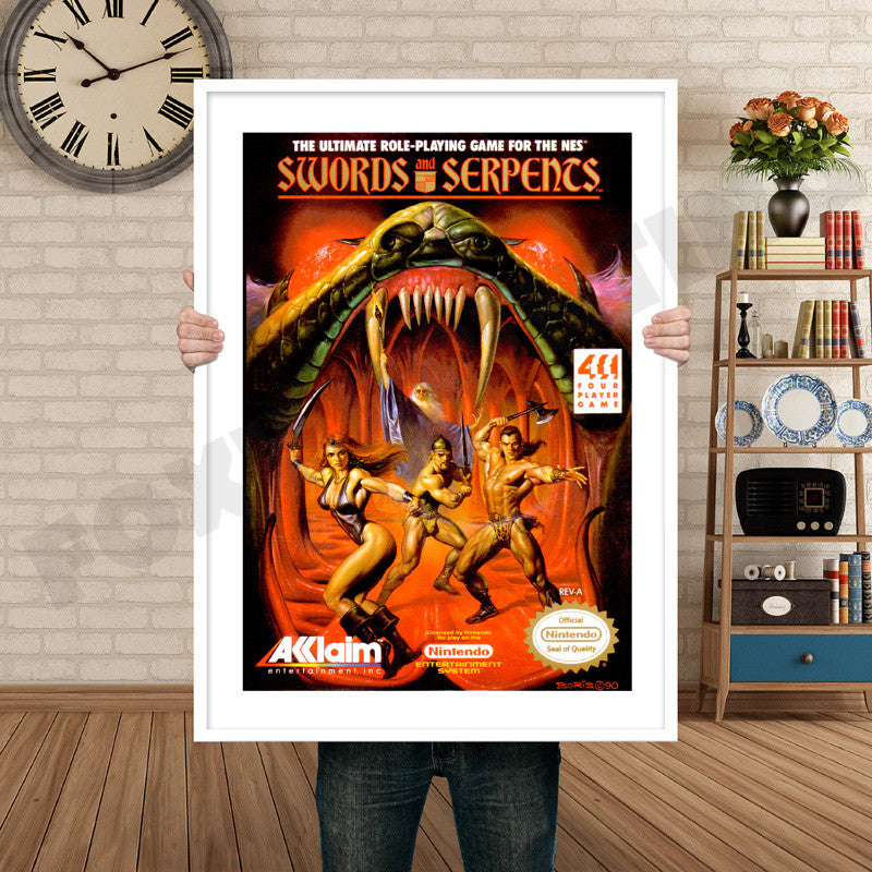 Swords And Serpents Retro GAME INSPIRED THEME Nintendo NES Gaming A4 A3 A2 Or A1 Poster Art 571