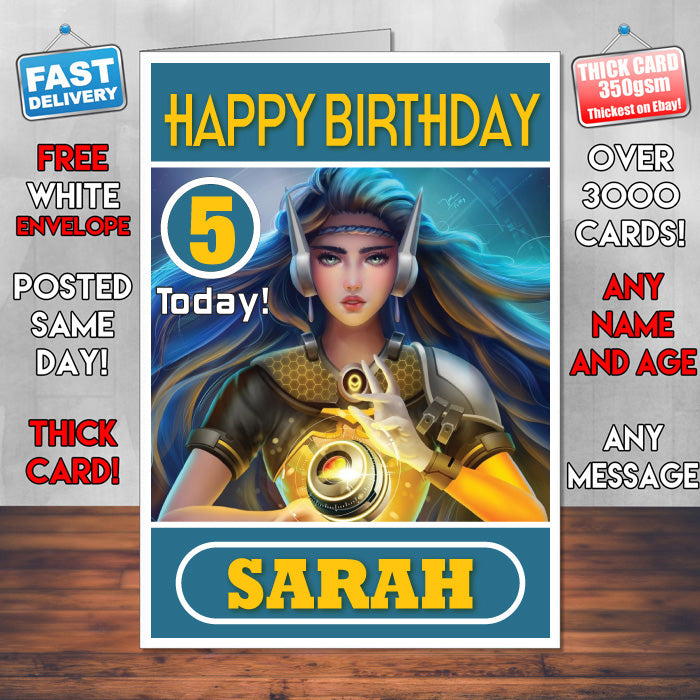 Personalised Symmetra Overwatch Inspired Style Game Kids Inspired Birthday Card (SA)