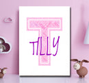Personalised Name Word Art Poster Print Pink Letter T