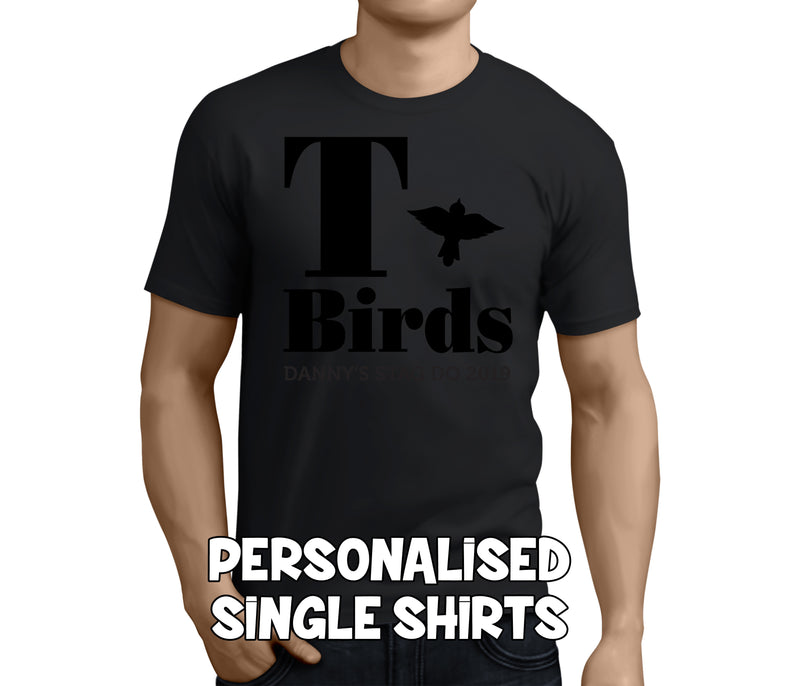 T Birds Black Custom Stag T-Shirt - Any Name - Party Tee