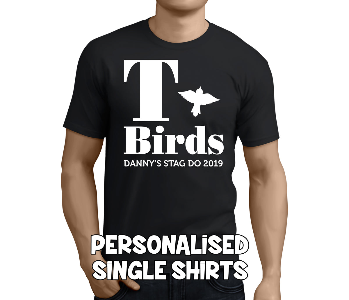 T Birds White Custom Stag T-Shirt - Any Name - Party Tee