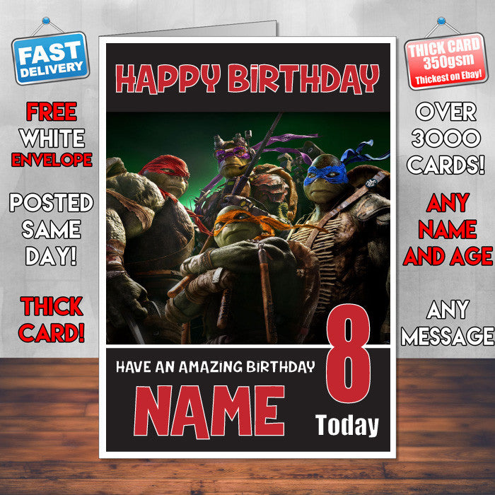 TEENAGE MUTANT NINJA TURTLES BM1 THEME INSPIRED Style PERSONALISED Kids Adult FUNNY Birthday Card