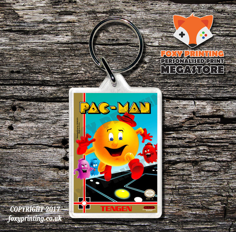 TENGEN Pacman Anniversary Retro NES Game Cover Art Gaming Keyring