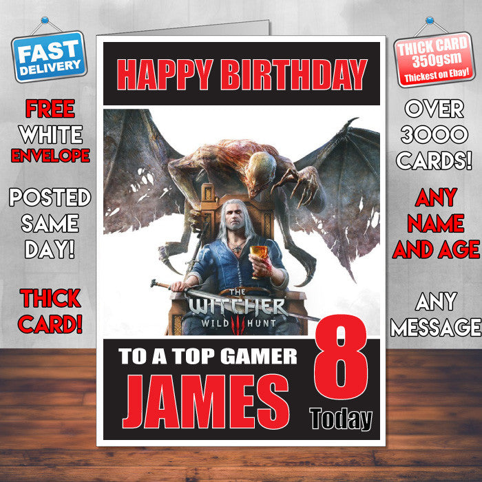 THE WITCHER BM1 THEME INSPIRED Style PERSONALISED Kids Adult FUNNY Birthday Card