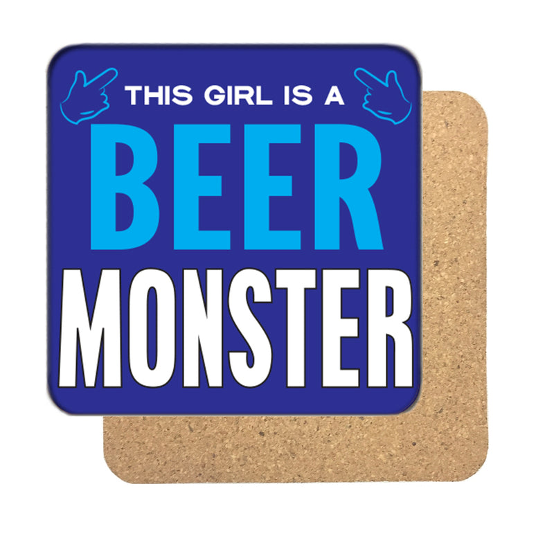 Beer Monster (Girl) Drinks Coaster