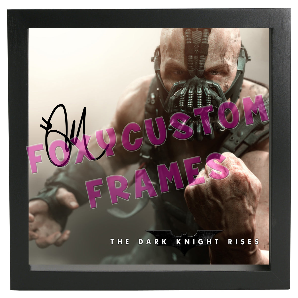 Dark Knight Rises- Bane Signed Lego Display Case - Minifigure Display Background and Frames – Dark Knight Rises- Bane Printed Signature Lego Display Case - Minifigure
