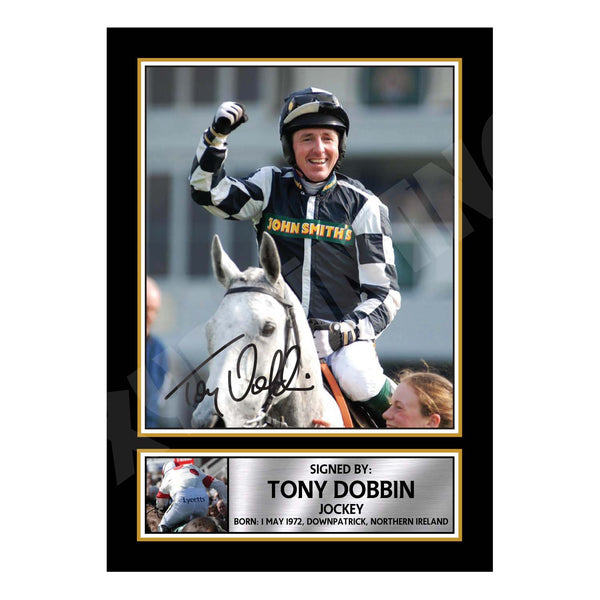 TONY DOBBIN Horse Racer Printed Signature Print – Horse Racing