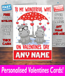 TO MY HIPPO PERSONALISED Girlfriend Boyfriend Wife Hubby VALENTINES CARD