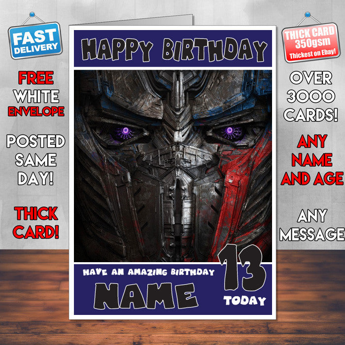 TRANSFORMERS LAST NIGHT SJ THEME INSPIRED Style PERSONALISED Kids Adult FUNNY Birthday Card