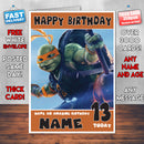 TURTLES MICHELANGELO SJ THEME INSPIRED Style PERSONALISED Kids Adult FUNNY Birthday Card
