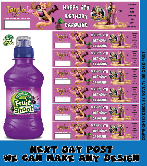 Tangled Label Pink Inspired Theme Personalised Party Fruit Shoot Label Sticker