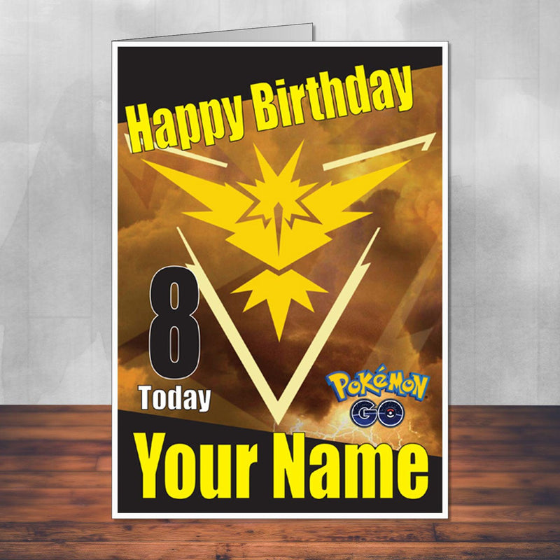 Team Instinct Yellow Pokemon Go THEME INSPIRED Kids Adult Personalised Birthday Card Birthday Card