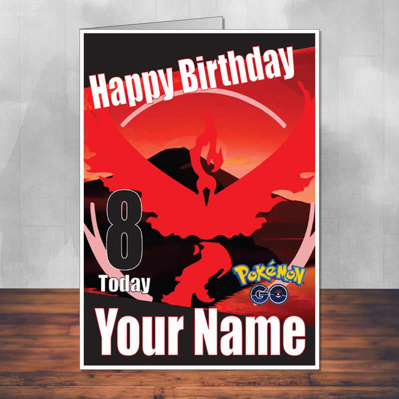 Team Valor Red Pokemon Go THEME INSPIRED Kids Adult Personalised Birthday Card Birthday Card