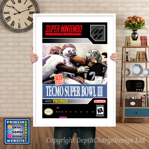 Tecmo Super Bowl III Super Nintendo Game Inspired Theme Retro Gaming Poster