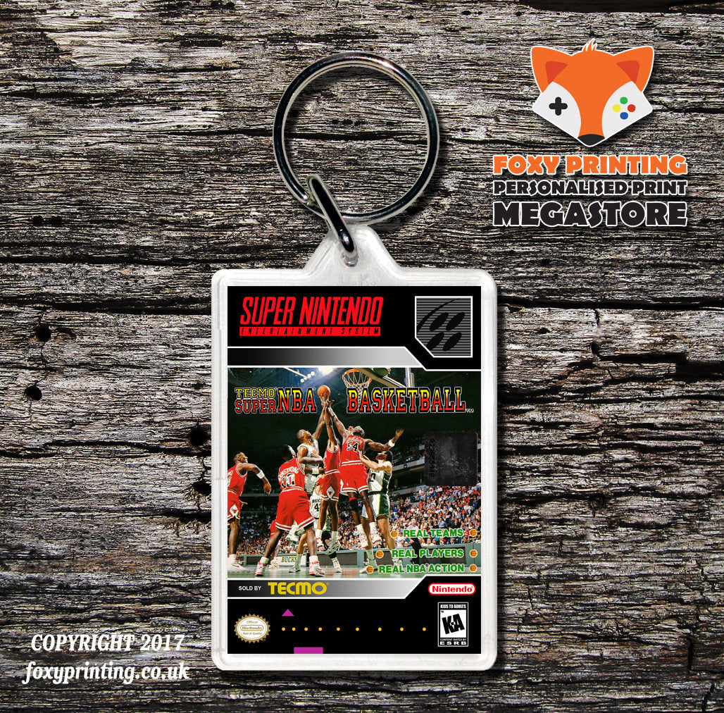 Tecmo Super NBA Basketball Game Inspired Retro Gaming Keyring