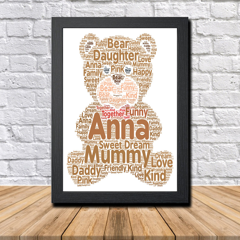 Personalised Teddy Bear 1 Word Art Poster Print