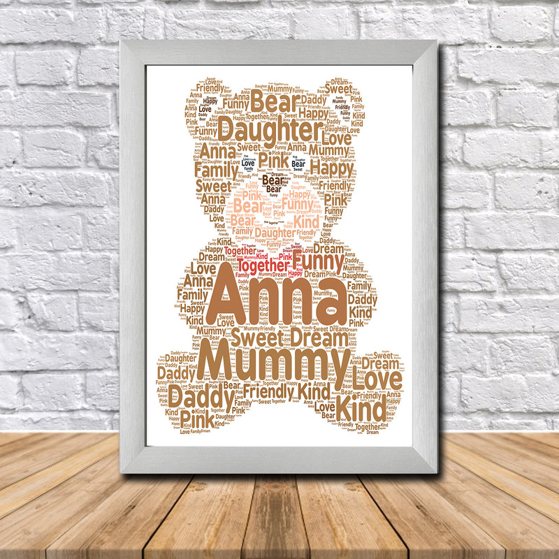Personalised Teddy Bear 1 Word Art Poster Print