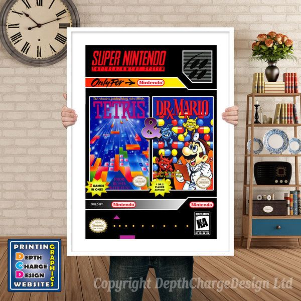 Tetris and Dr. Mario Super Nintendo Game Inspired Theme Retro Gaming Poster