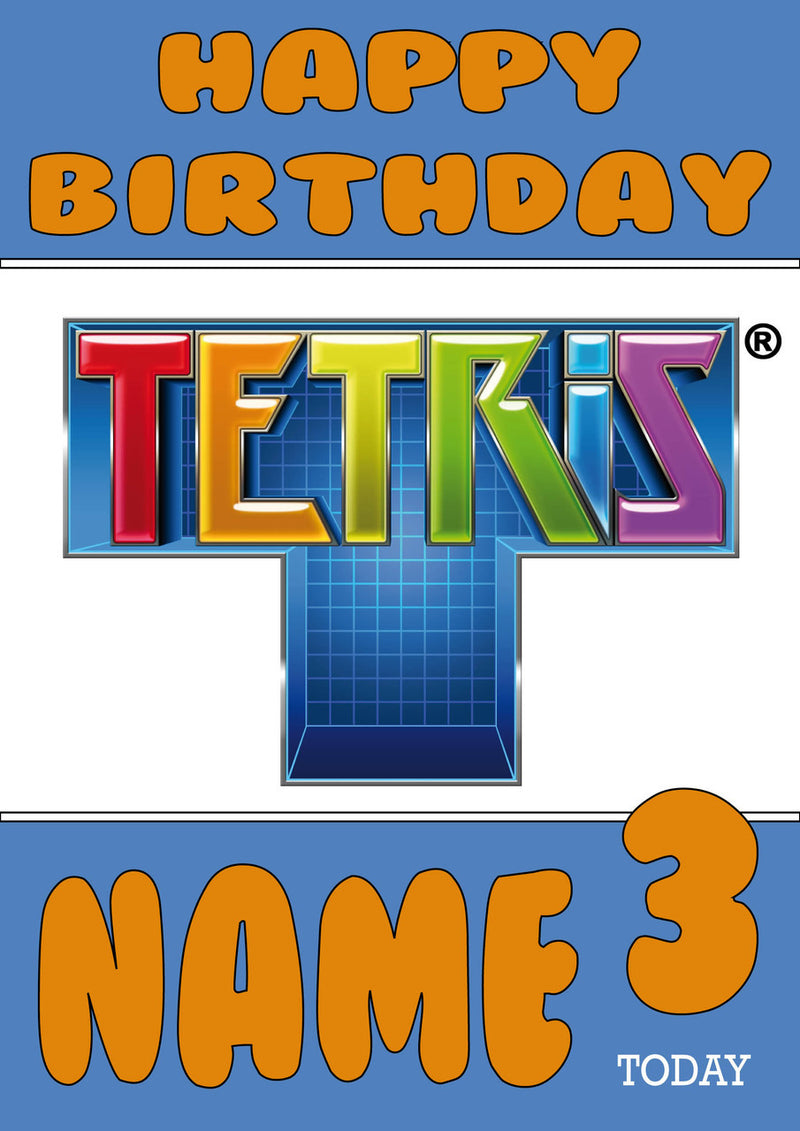 Retro Gaming Tetris THEME INSPIRED Kids Adult Personalised Birthday Card 2