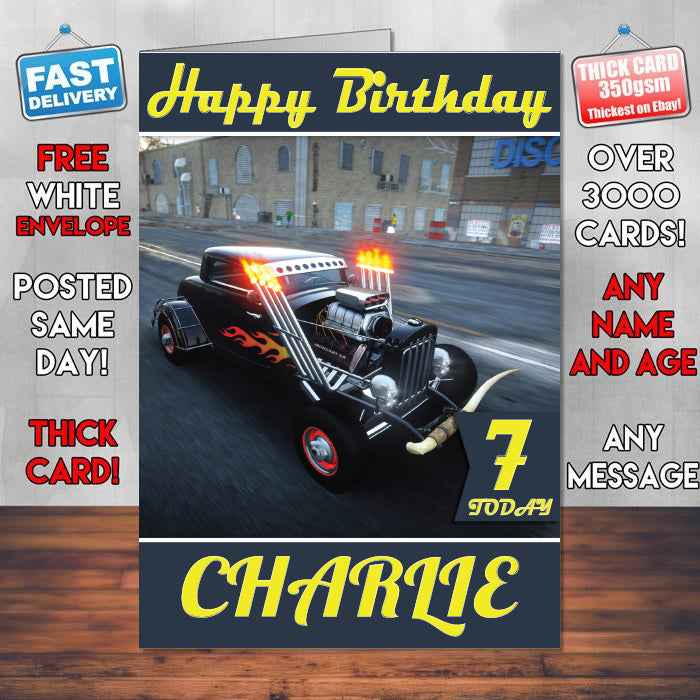 The Crew Hot Rod Inspired Style Game Kids Inspired Birthday Card (SA)