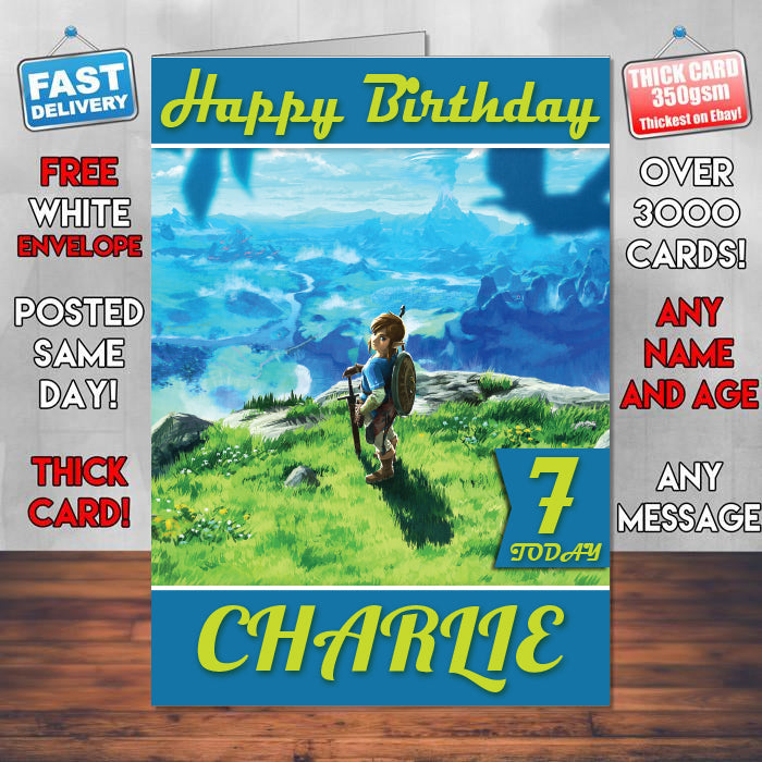 The Legend Of Zelda Breath Of The Wild 3 Inspired Style Game Kids Inspired Birthday Card (SA)