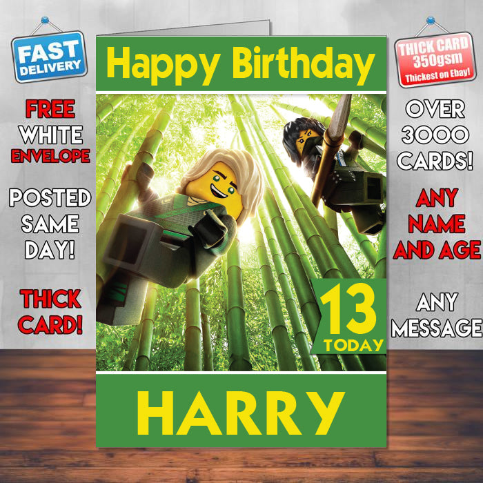 The Lego Ninjago Theme Style Personalised Kids Inspired Movie Birthday Card (SA)