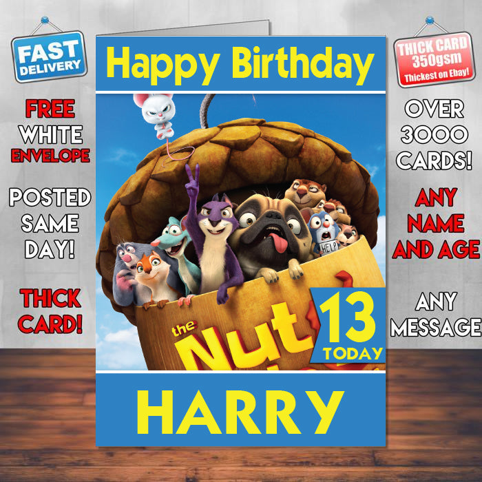 The Nut Job 2 Theme Style Personalised Kids Inspired Movie Birthday Card (SA)