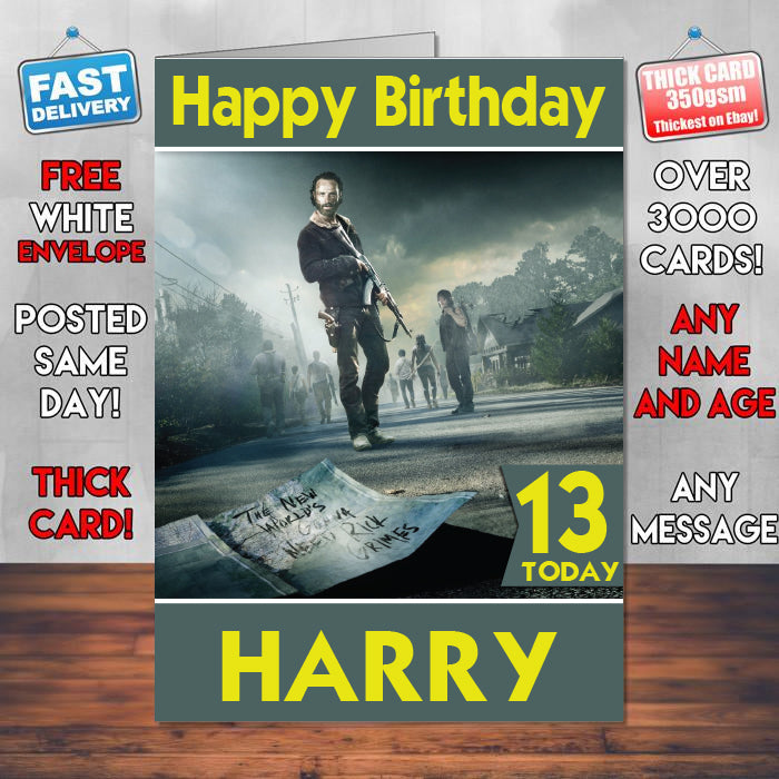 The Walking Dead Rick Grimes Theme Style Personalised Kids Inspired Movie Birthday Card (SA)
