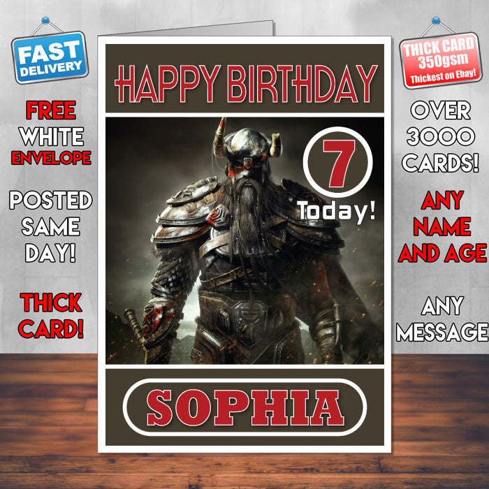 Personalised The Elder Scrolls Nord Inspired Style Game Kids Inspired Birthday Card (SA)