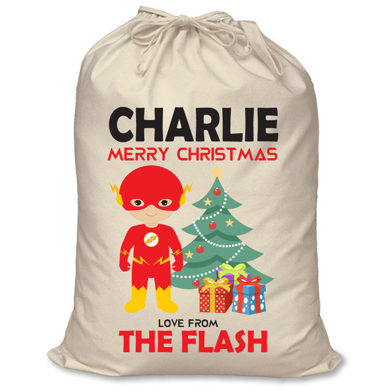PERSONALISED Cartoon Inspired Super Hero The Speedster CHARLIE - XL Children's Christmas Santa Sack CUSTOMISE Present
