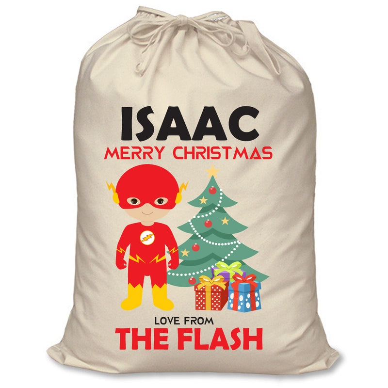 PERSONALISED Cartoon Inspired Super Hero The Speedster ISAAC - XL Children's Christmas Santa Sack CUSTOMISE Present