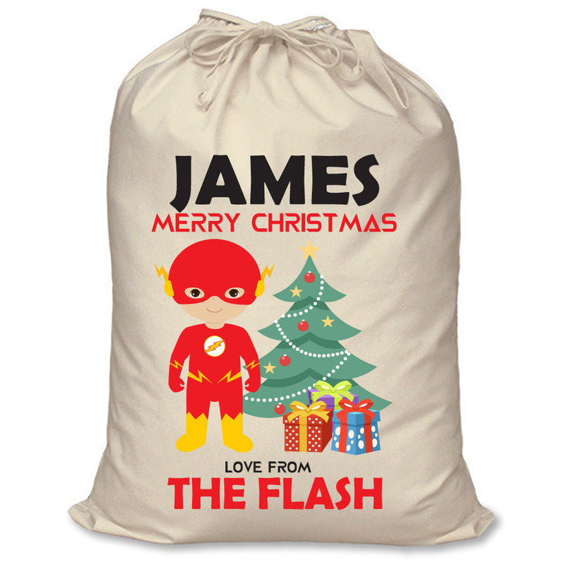 PERSONALISED Cartoon Inspired Super Hero The Speedster JAMES - XL Children's Christmas Santa Sack CUSTOMISE Present