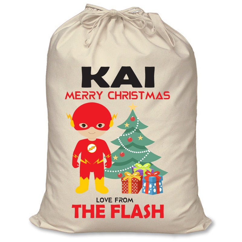 PERSONALISED Cartoon Inspired Super Hero The Speedster KAI - XL Children's Christmas Santa Sack CUSTOMISE Present