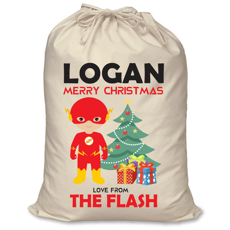 PERSONALISED Cartoon Inspired Super Hero The Speedster LOGAN - XL Children's Christmas Santa Sack CUSTOMISE Present