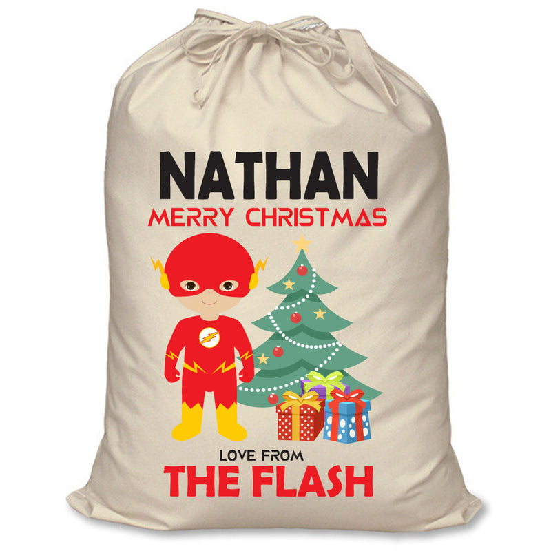 PERSONALISED Cartoon Inspired Super Hero The Speedster NATHAN - XL Children's Christmas Santa Sack CUSTOMISE Present