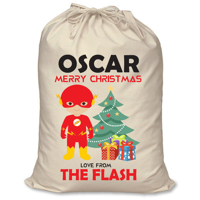 PERSONALISED Cartoon Inspired Super Hero The Speedster OSCAR - XL Children's Christmas Santa Sack CUSTOMISE Present