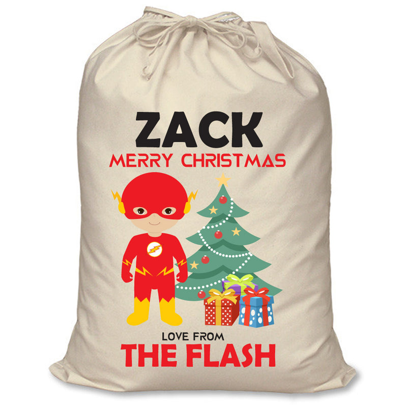 PERSONALISED Cartoon Inspired Super Hero The Speedster ZACK - XL Children's Christmas Santa Sack CUSTOMISE Present
