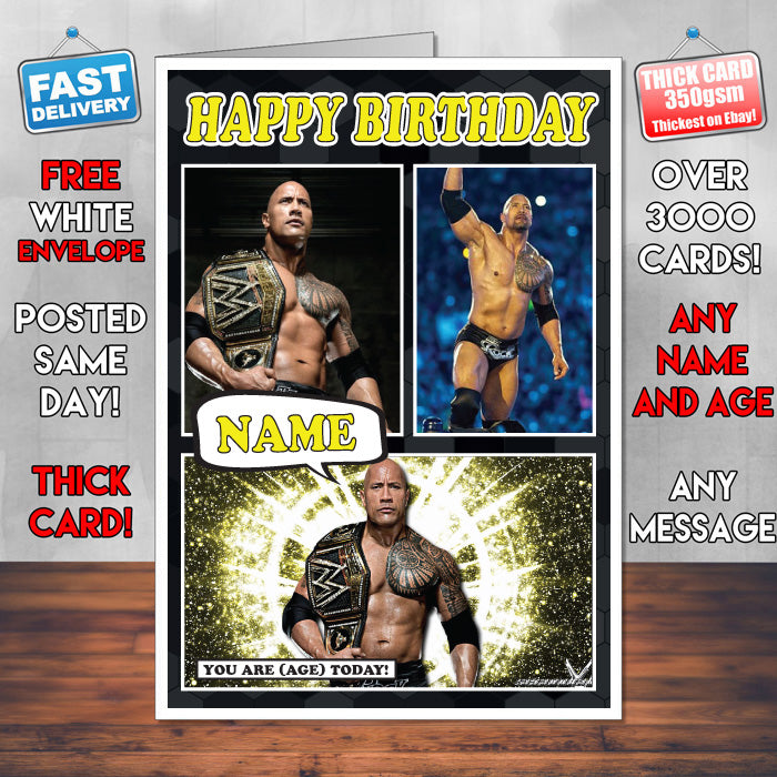 The Rock KE Inspired Style Personalised Wrestling WWE Birthday Card