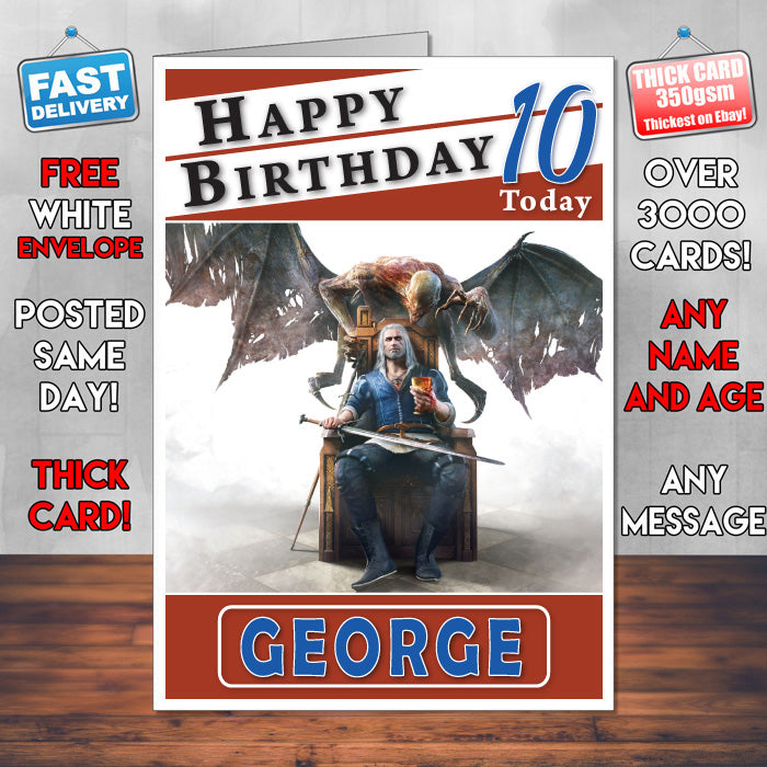 Personalised The Witcher Wild Hunt Inspired Style Game Kids Inspired Birthday Card (SA)