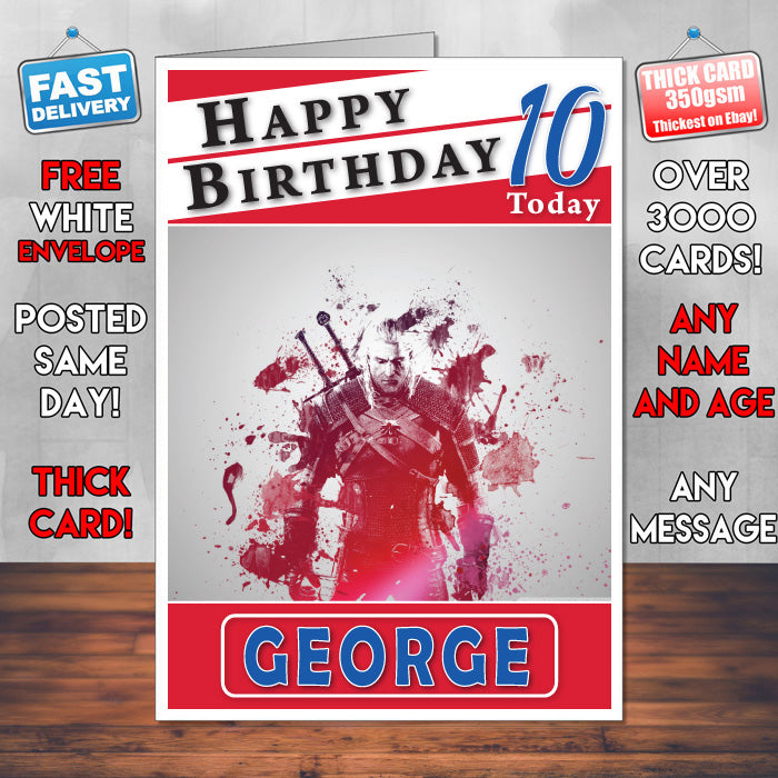 Personalised The Witcher Wild Hunt Geralt Inspired Style Game Kids Inspired Birthday Card (SA)