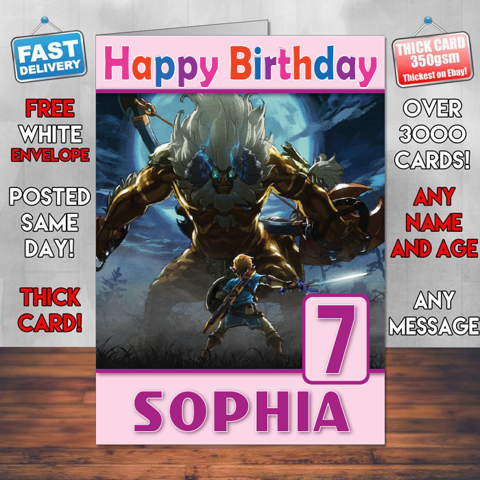 Personalised The Legend Of Zelda Breath Of The Wild Inspired Style Game Kids Inspired Birthday Card (SA)
