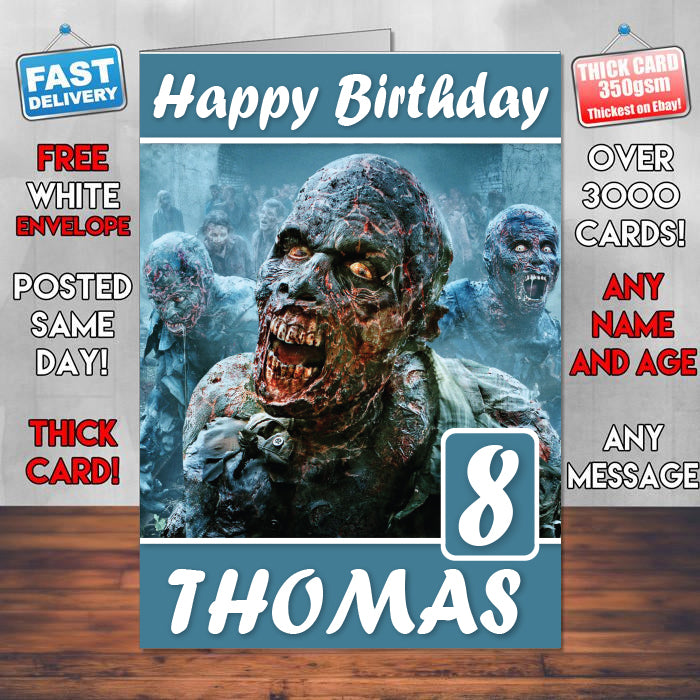 The Walking Dead Zombies Scary Theme Style Personalised Kids Inspired Movie Birthday Card (SA)