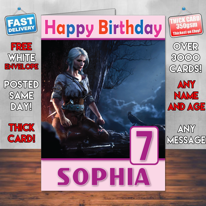 Personalised The Witcher 3 Wild Hunt Ciri Inspired Style Game Kids Inspired Birthday Card (SA)