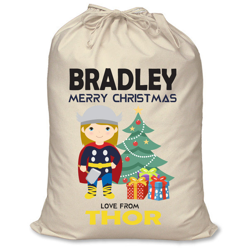 PERSONALISED Cartoon Inspired Super Hero Hammer God - XL Children's Christmas Santa Sack CUSTOMISE Present