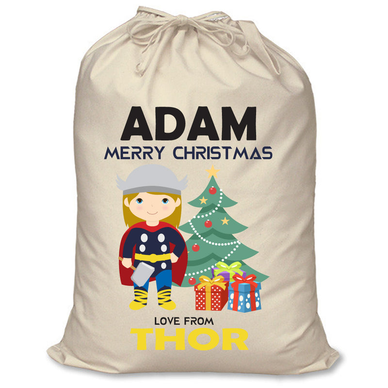 PERSONALISED Cartoon Inspired Super Hero Hammer God ADAM - XL Children's Christmas Santa Sack CUSTOMISE Present